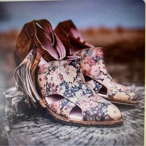 Miss Macie Leather fringe, floral booties.